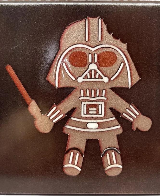 Flexi Gingerbread Darth Vader Ornament - I did my make a little different...
This is laser etched onto a ceramic tile through different coats of paint to get the colors. - 3d model