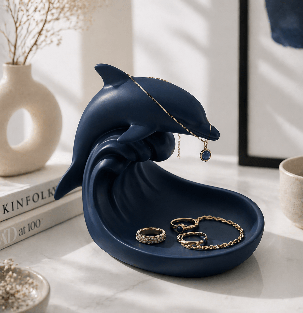 Dolphin Wave Jewelry Tray STL – Ocean Ring Dish & Coastal Vanity Organizer 3d model