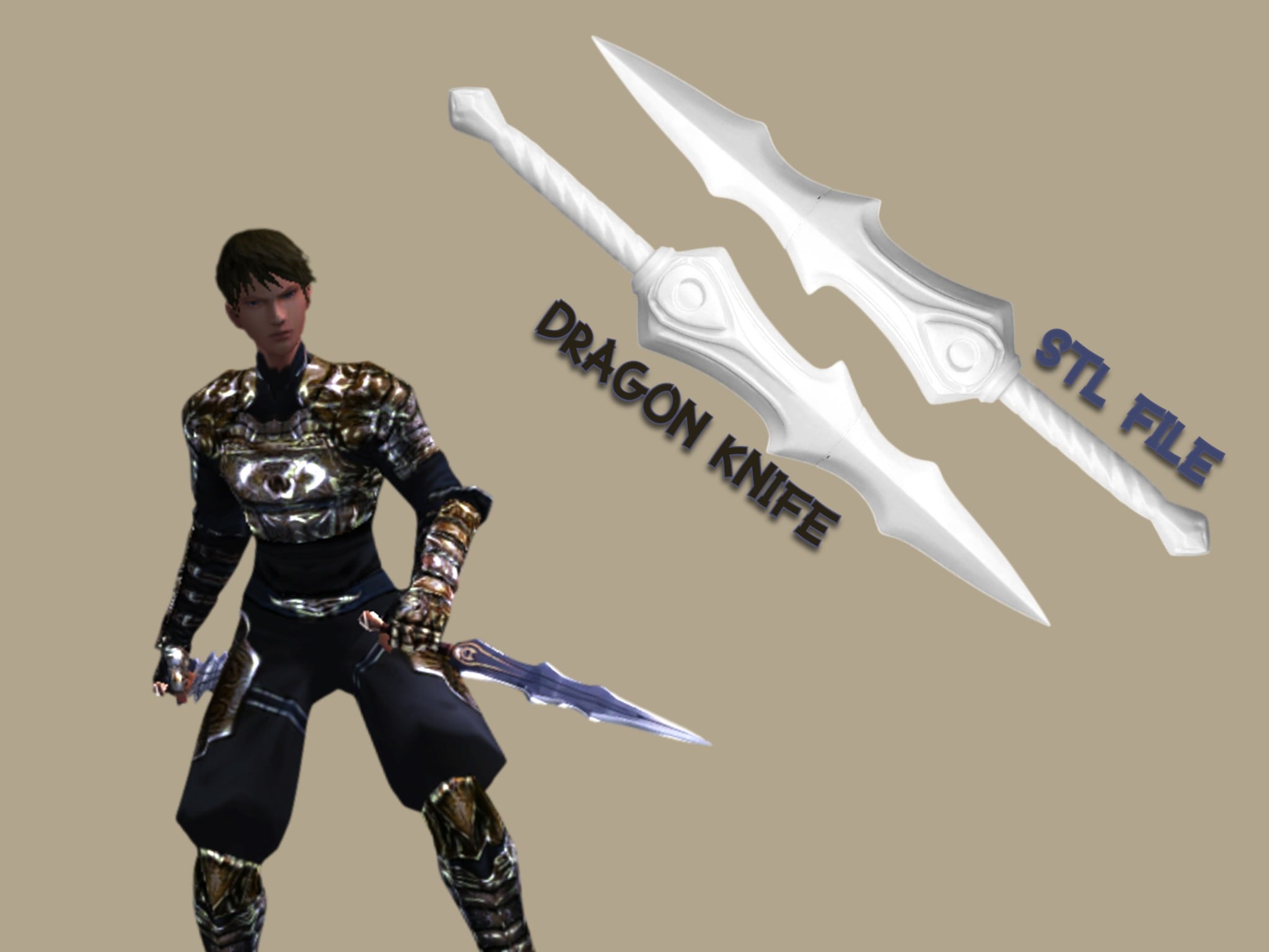 Metin2 Dragon Knife STL • 3D Printable Dagger File • Metin II Cosplay Weapon 3d model