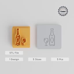 Champagne Stamp Tile Set, 20-40mm, Festive Cookie & Clay Motifs for Holidays & Celebrations PRODUCT_3807 3d model