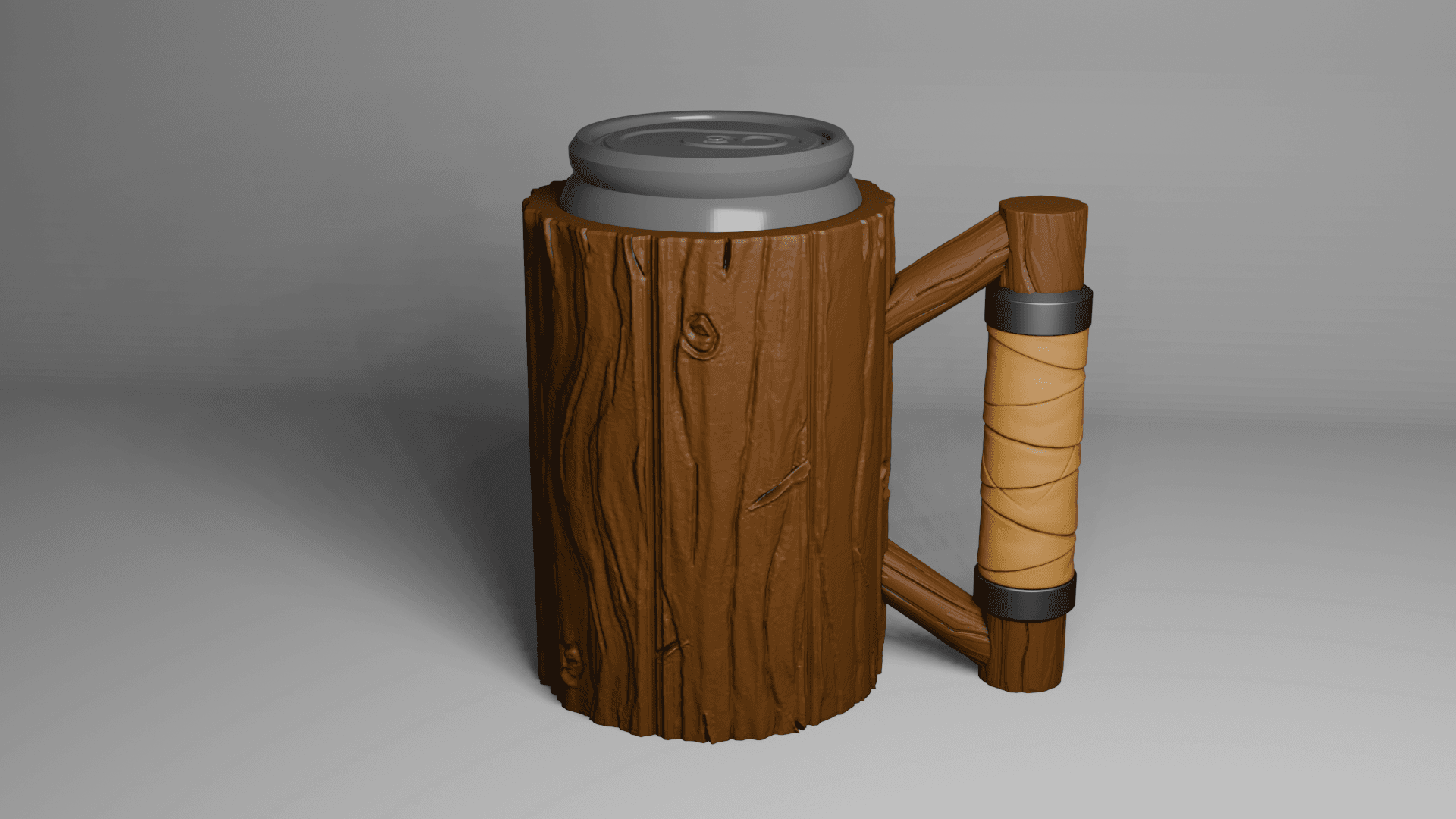 Wood Tavern Mug with Wrapped Handle Beer Can Holder 3d model