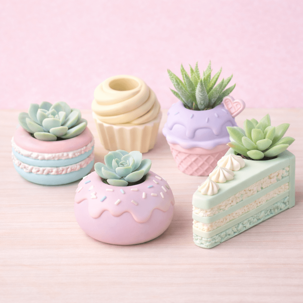 Mini Dessert Planter Set – Macaron, Donut, Cupcake & Cake Slice Succulent Pots (STL Bundle) 3d model