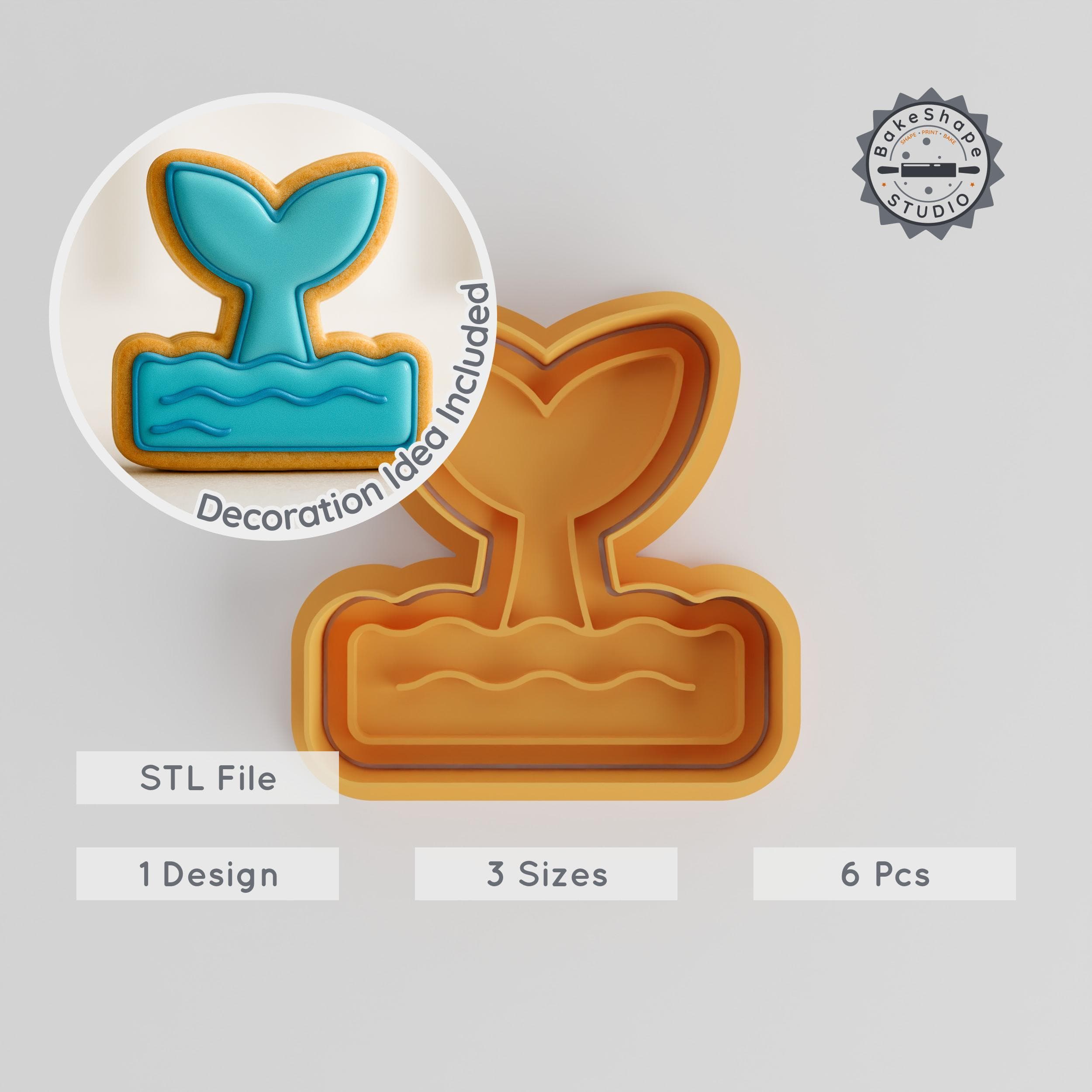 Whale Tail Ocean Cookie Cutter & Stamp Set, Sea Creature Shape, 3 Sizes, Perfect for Fondant, Marine Mammal Design PRODUCT_1158 3d model