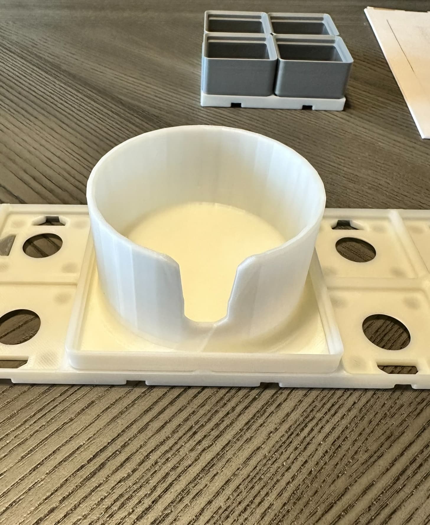 Going to use this in a mobile office work van. This will keep me from worrying my drink will spill on my desk. This is the larger size and its great. I still need to glue magnets in, they are not press in holes. Thank you!