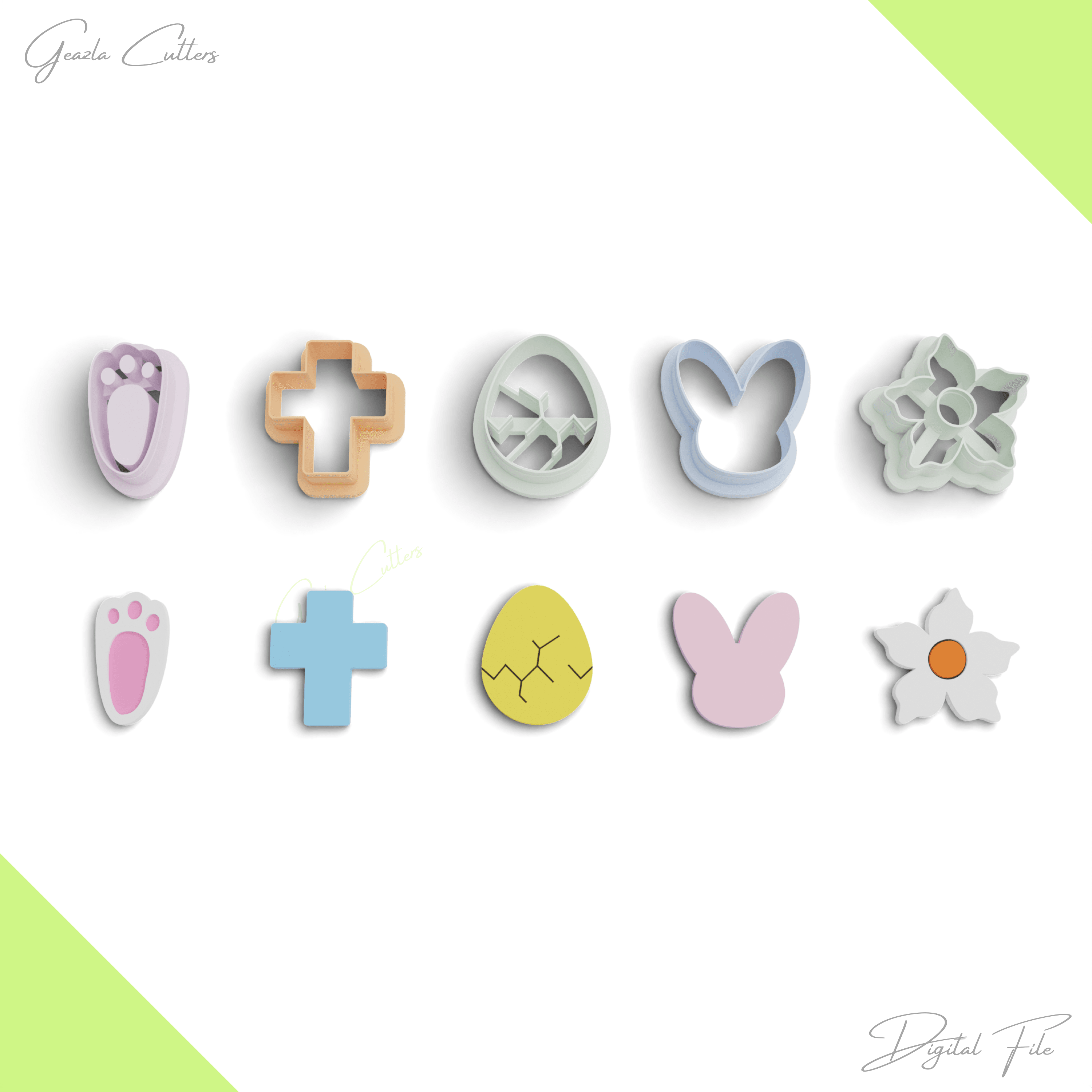 Easter Day Polymer Clay Cutter Package, 5 Models, 2 Cutter Version, 5 Size, Stl File, No: 1195 3d model