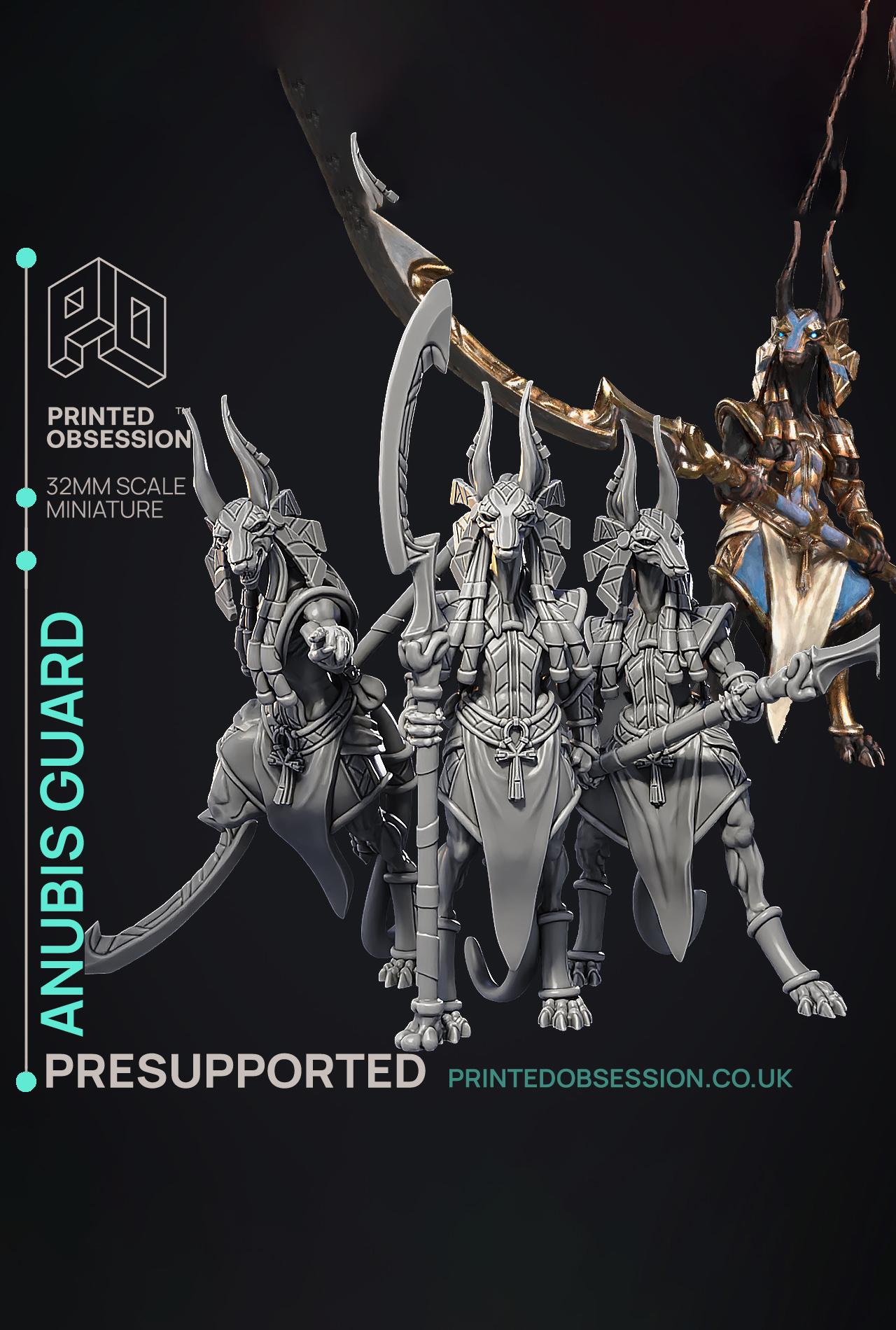 Anubis Guard - 3 Models - Court of Anubis -  PRESUPPORTED - Illustrated and Stats - 32mm scale 3d model