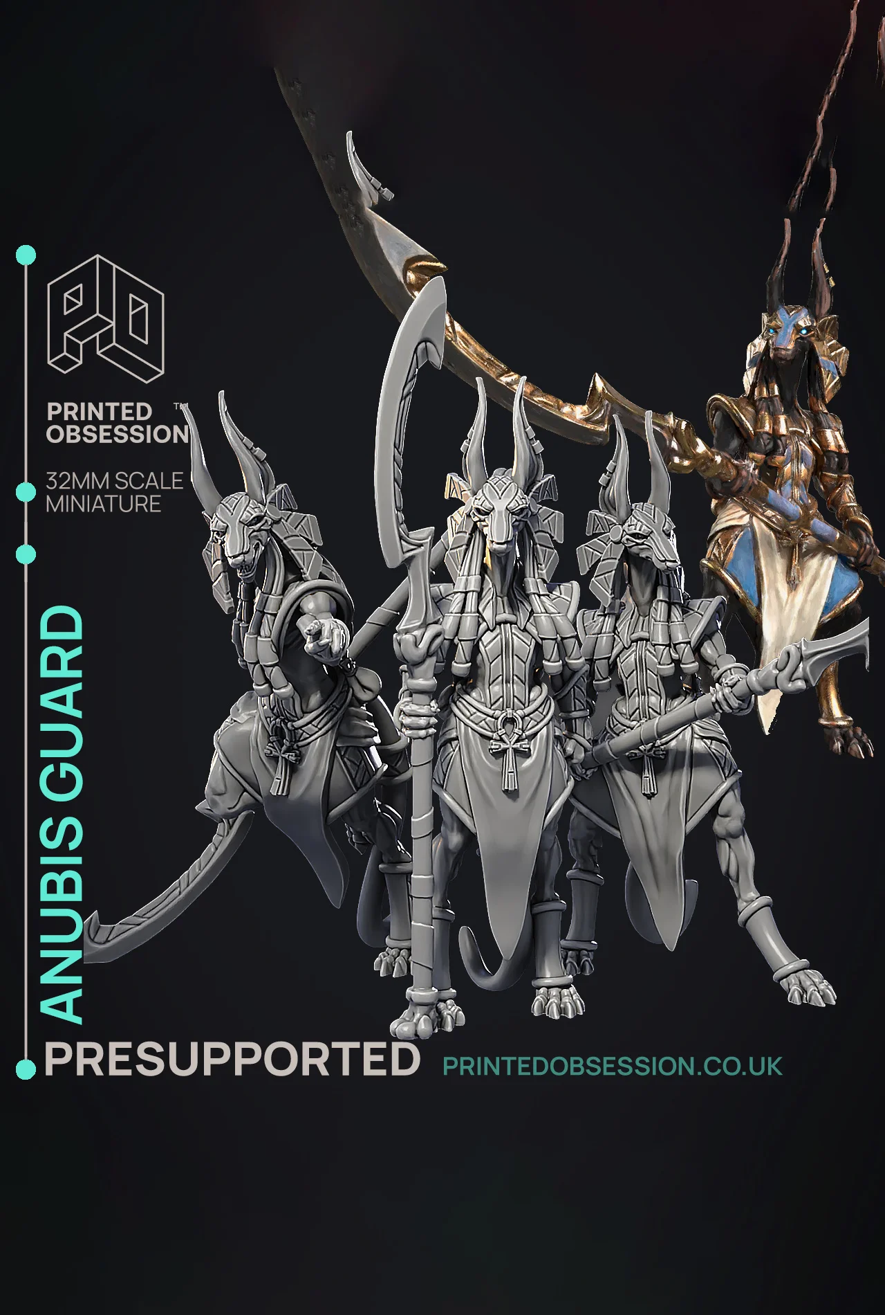 Anubis Guard - 3 Models - Court of Anubis - PRESUPPORTED - Illustrated and Stats - 32mm scale 3d model