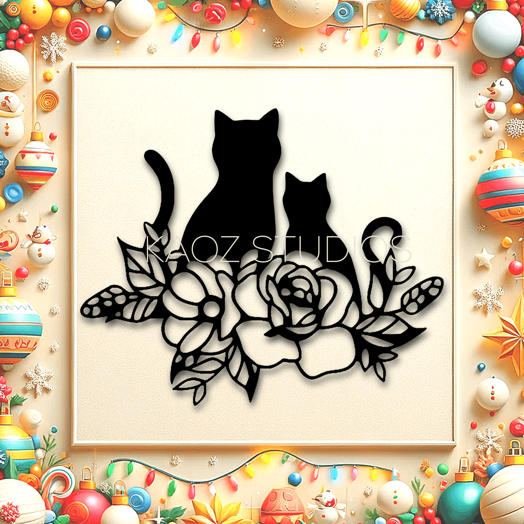 cats with flowers wall art floral kittens wall decor christmas decoration 3d model