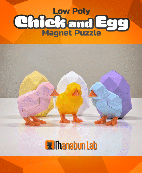 Low Poly Chick and Egg Magnet Puzzle (No supports, no AMS) 3d model