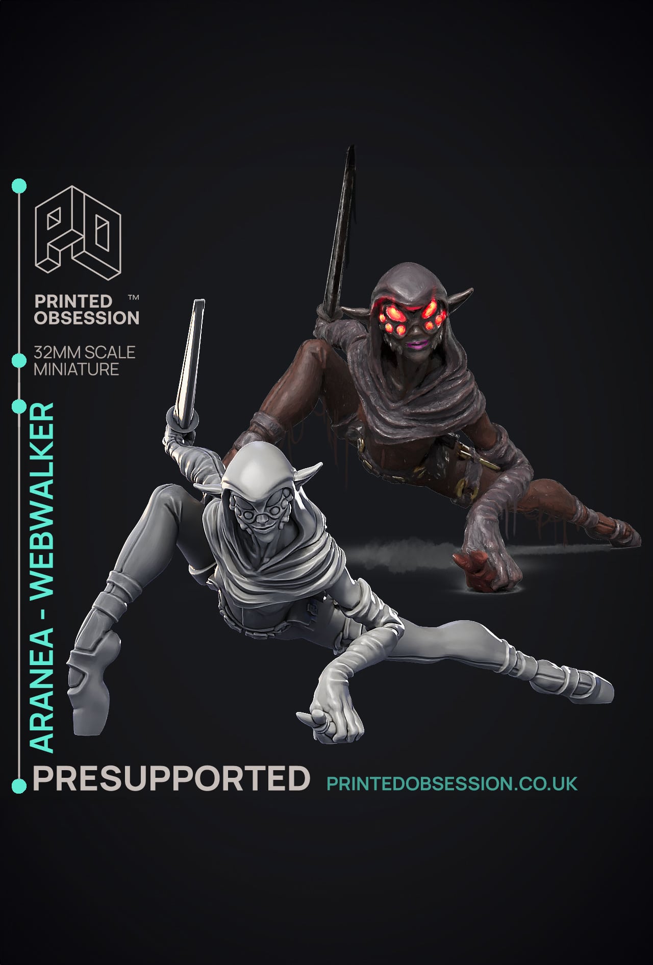 Aranea - Web Walker Drow - PRESUPPORTED - Illustrated and Stats - 32mm scale 3d model