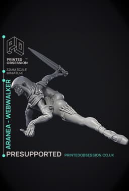 Aranea - Web Walker Drow - PRESUPPORTED - Illustrated and Stats - 32mm scale 3d model