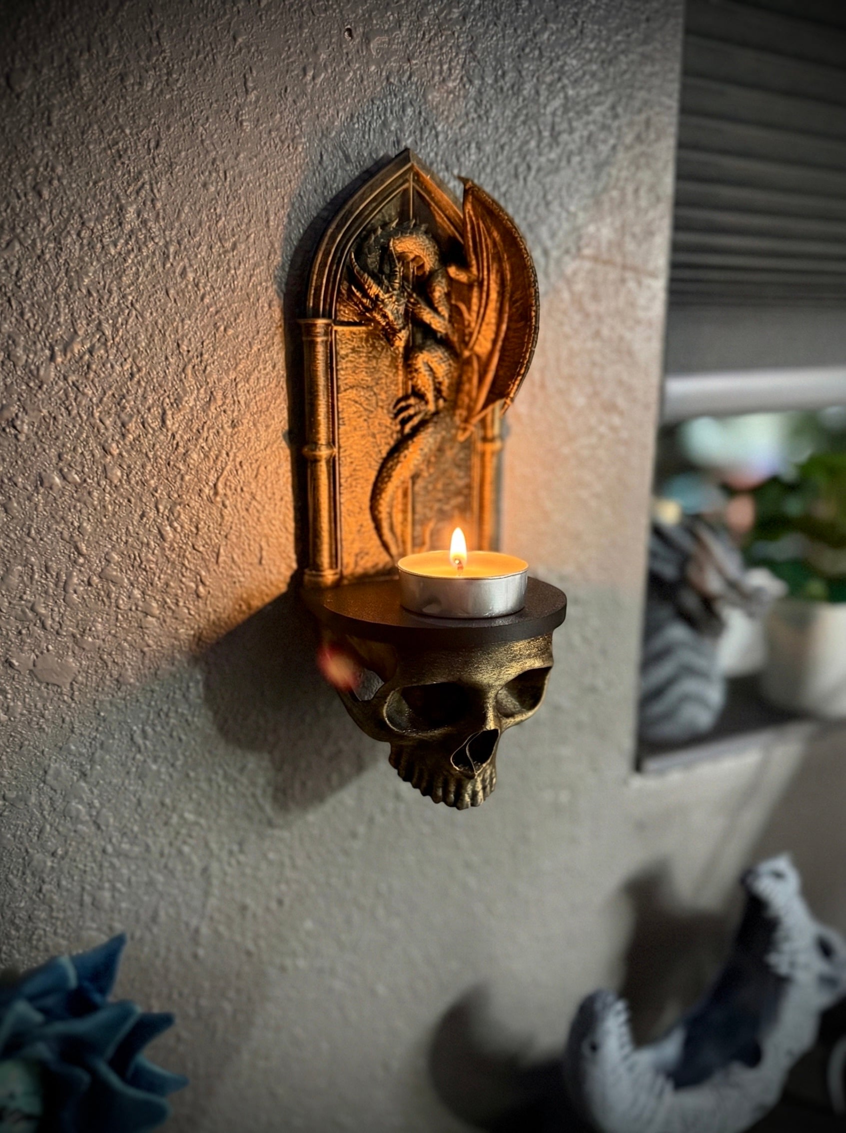 Gothic skull and dragon wall shelf 3d model