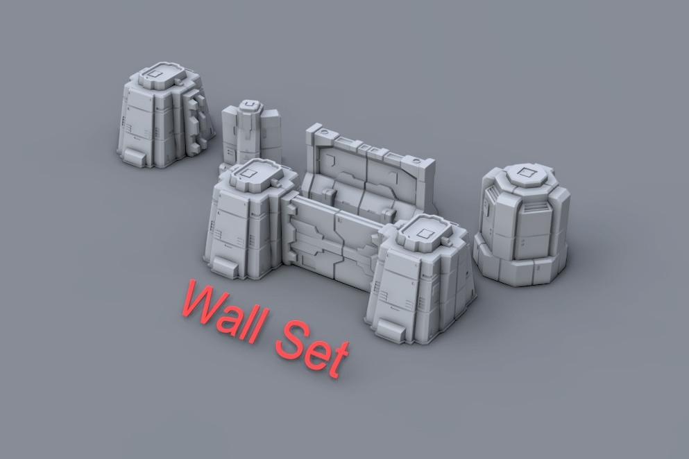 Wall: 45 Angle Sci-Fi - Wall Set 3d model