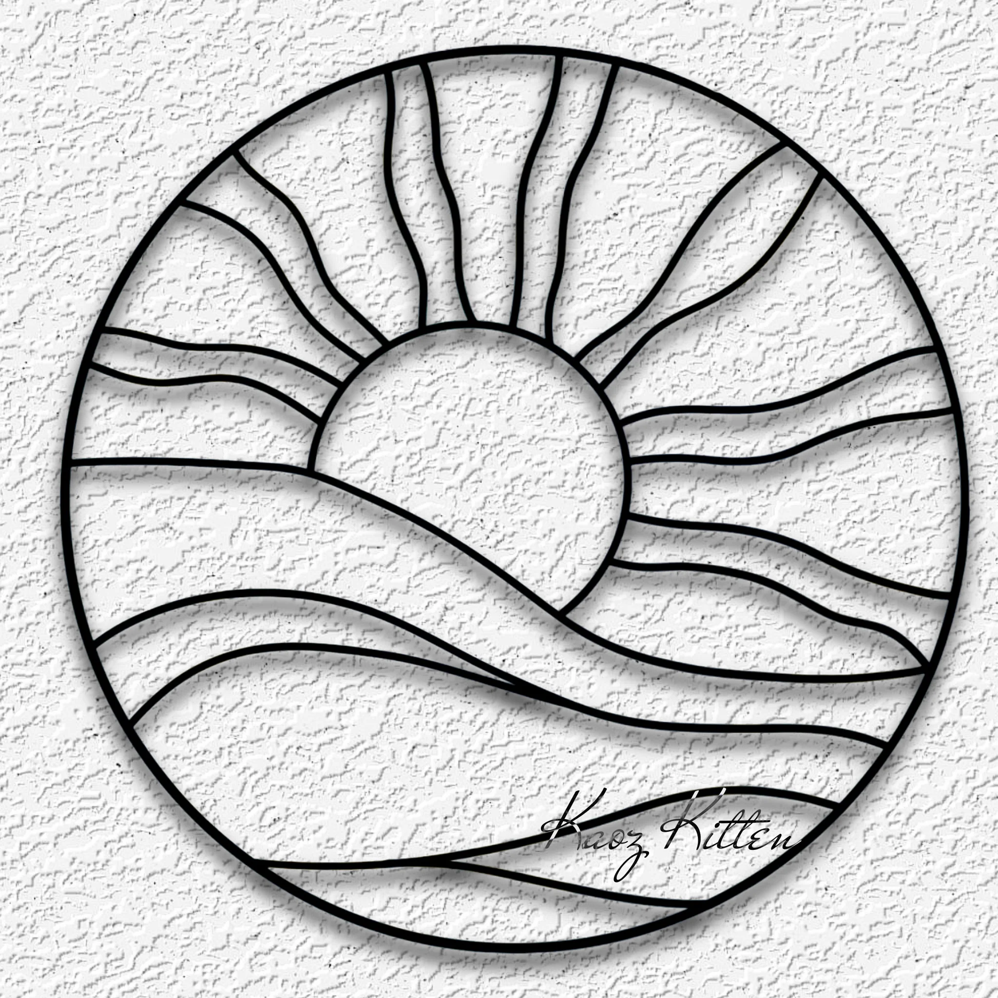 sun hills stained glass wall art minimalist waves home decor 3d model