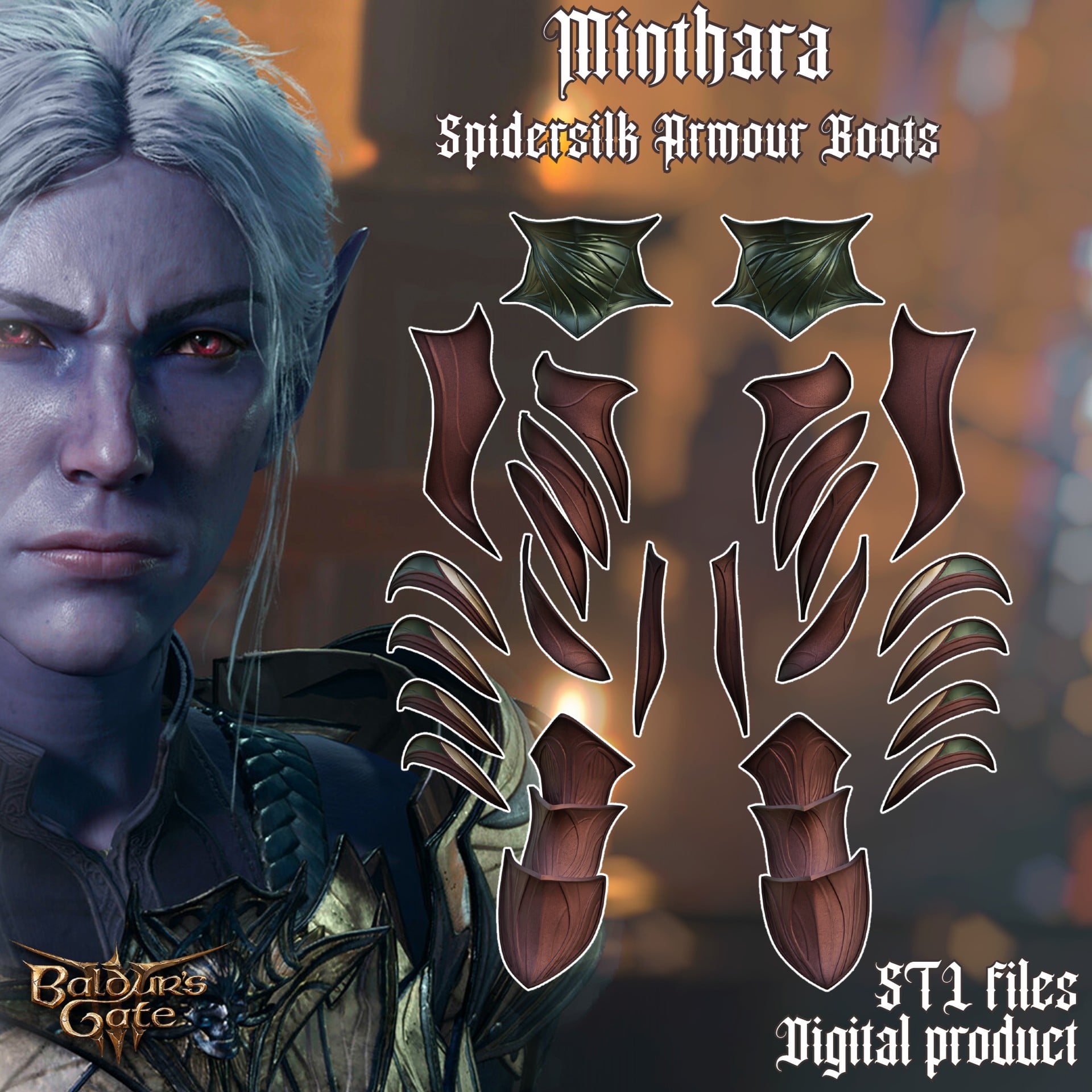 Fantasy Minthara Spidersilk Boots Plates Baldrurs Gate 3 STL 3d model