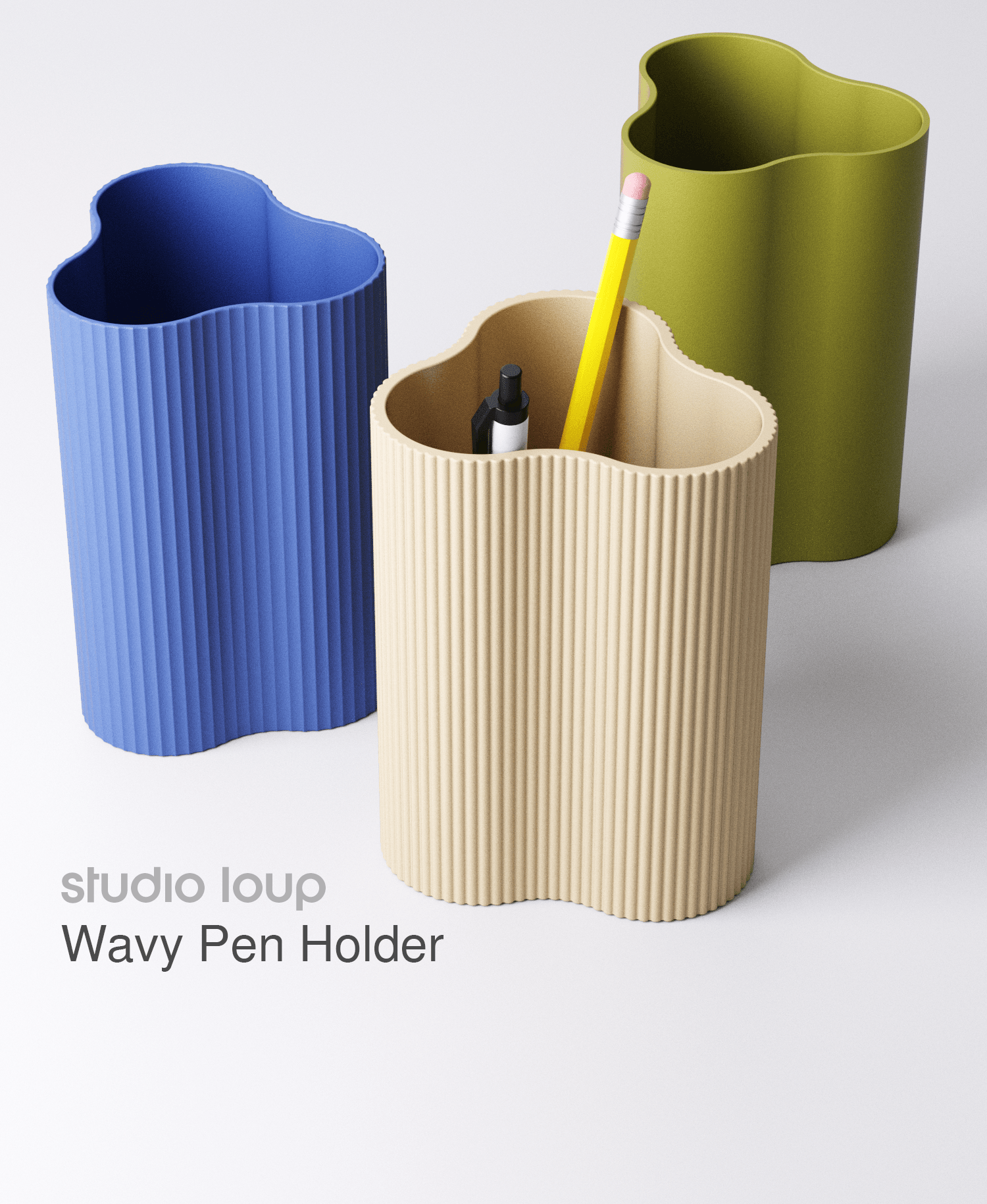 Wavy Pen Holder (Includes 3 variants) 3d model