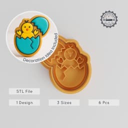 Chick Egg Cookie Cutter & Stamp Set, Hatching Chick, Fondant Decor, Easter Baking, 3 Sizes, 6 Pieces Collection PRODUCT_487 3d model
