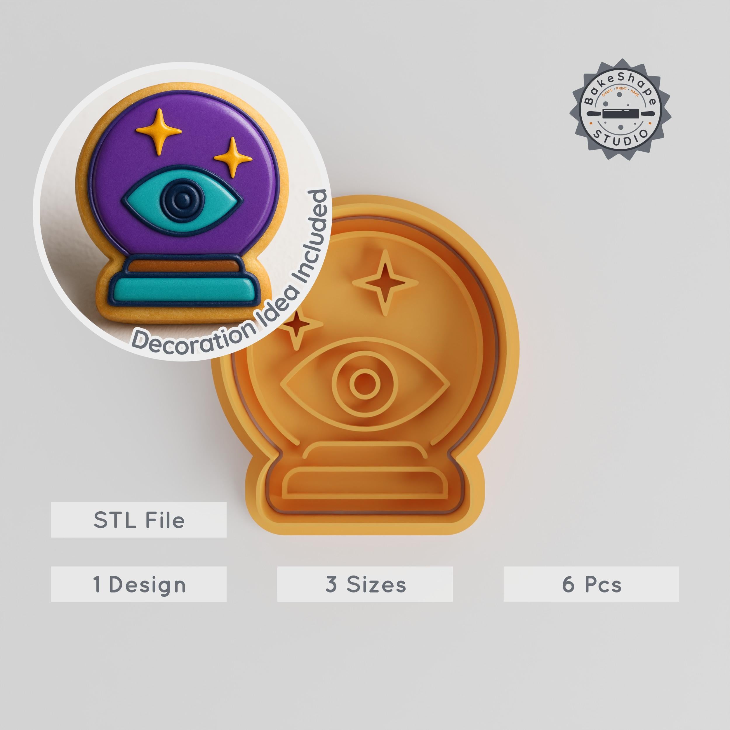 Magic Globe Cookie Cutter & Stamp, Divination Globe Set, Mystic Orb, 3 Sizes S/M/L, 6 Pieces, Prediction & Fortune Themes PRODUCT_640 3d model