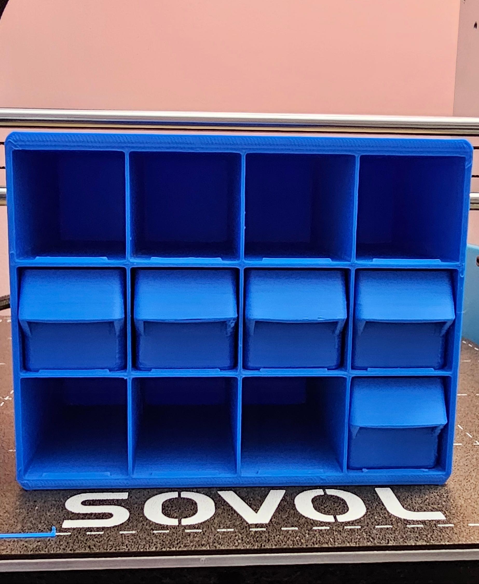 ScrewU-nit 3 NEW Sizes - Printed on a Sovol SV06 Plus. 
As noted in the comments, I've got some dimensional accuracy issues.
Middle row has normal drawers, top & bottom rows need 29mm tall drawers to clear the stopper.  - 3d model