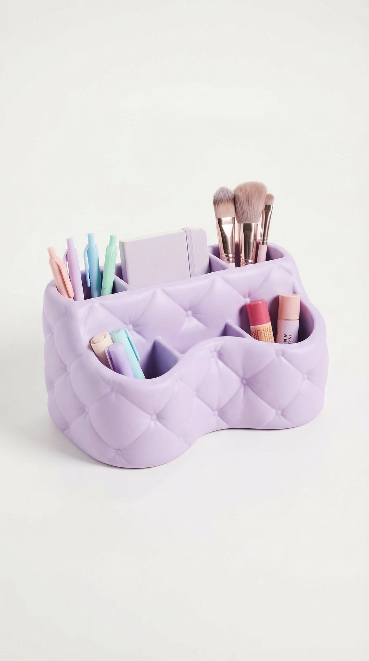 Aesthetic Quilted Desk Organizer – Curvy Multi-Compartment Makeup & Stationery Caddy 3d model