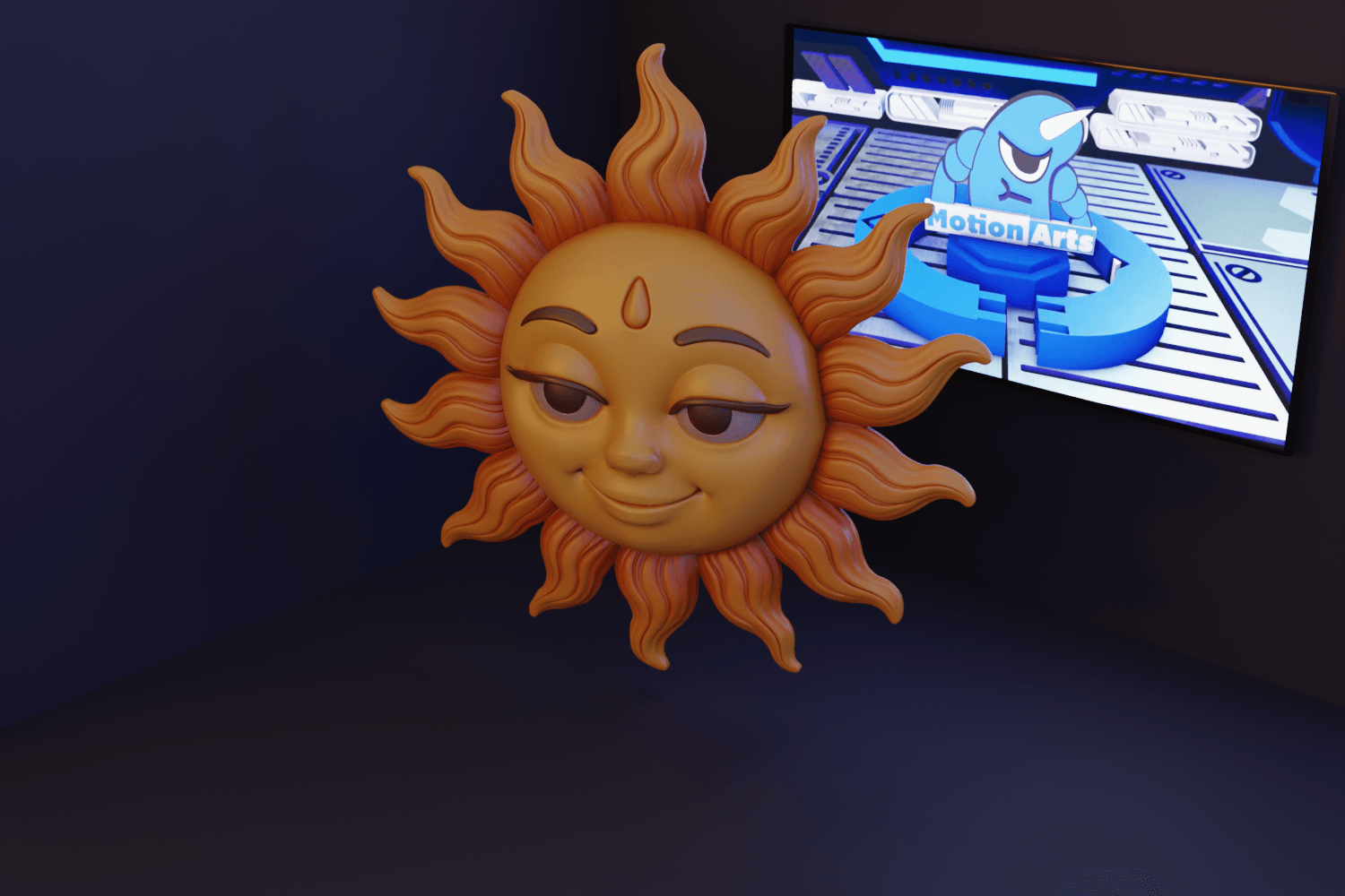Sol sorridente com raios flamejantes.stl 3d model