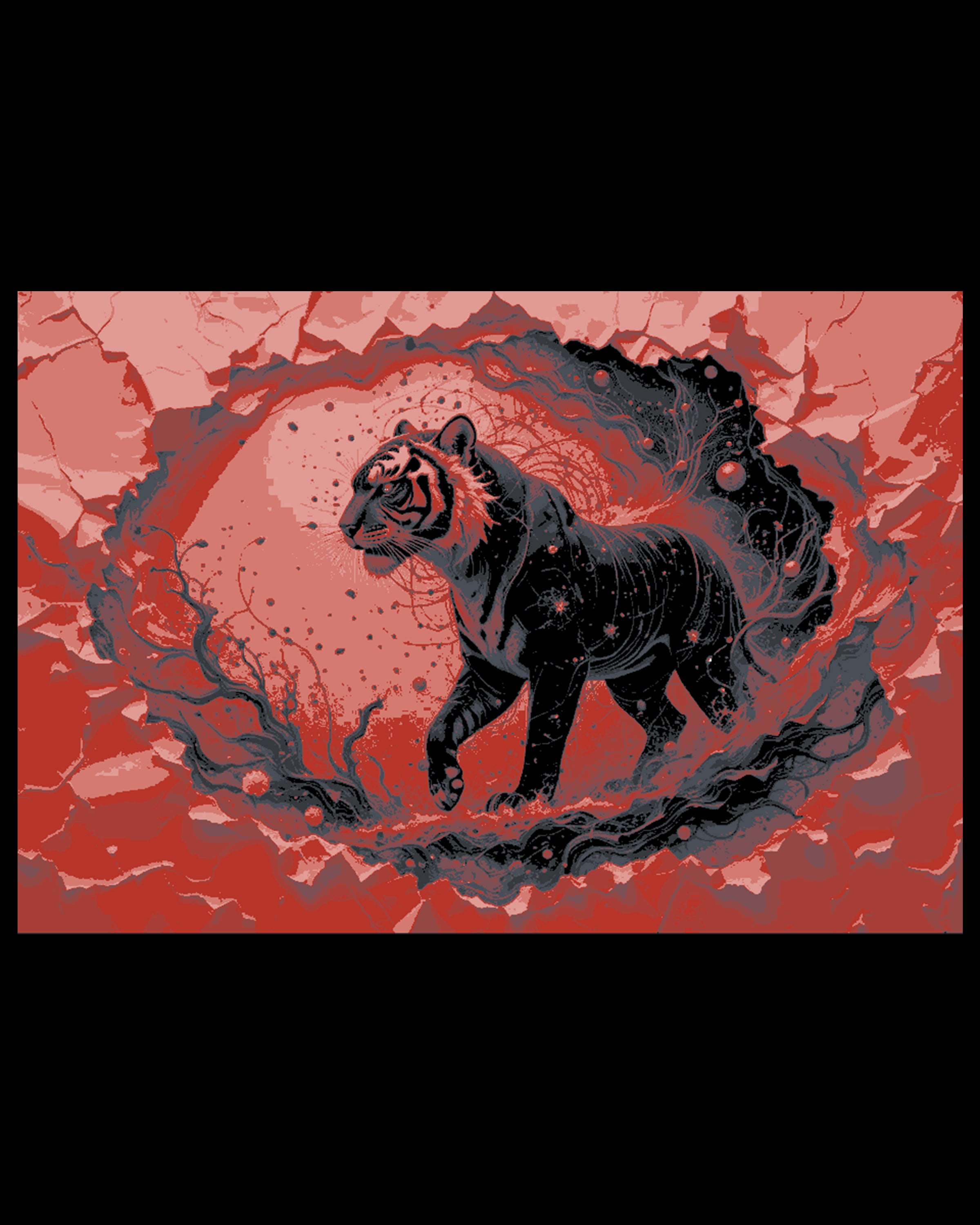 An artistic design of a tiger walking in red and black - hueforge art 3d model