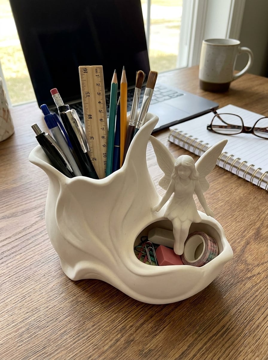 Whimsical Forest Fairy Desk Organizer – Enchanted Garden Stationery Holder & Catch-All Tray 3d model