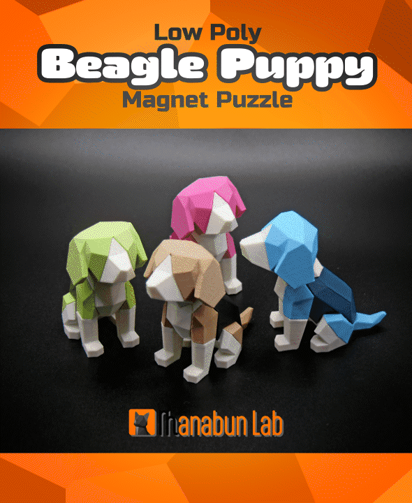 Low Poly Beagle Puppy Magnet Puzzle (No supports, no AMS) 3d model