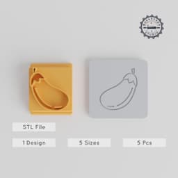 Eggplant Stamp Tile Set, 5 Motif Sizes 20-40mm, Perfect for Clay, Cookies & Fondant, Organic Vegetable Design, Food & Vegetarian Projects PRODUCT_1783 3d model