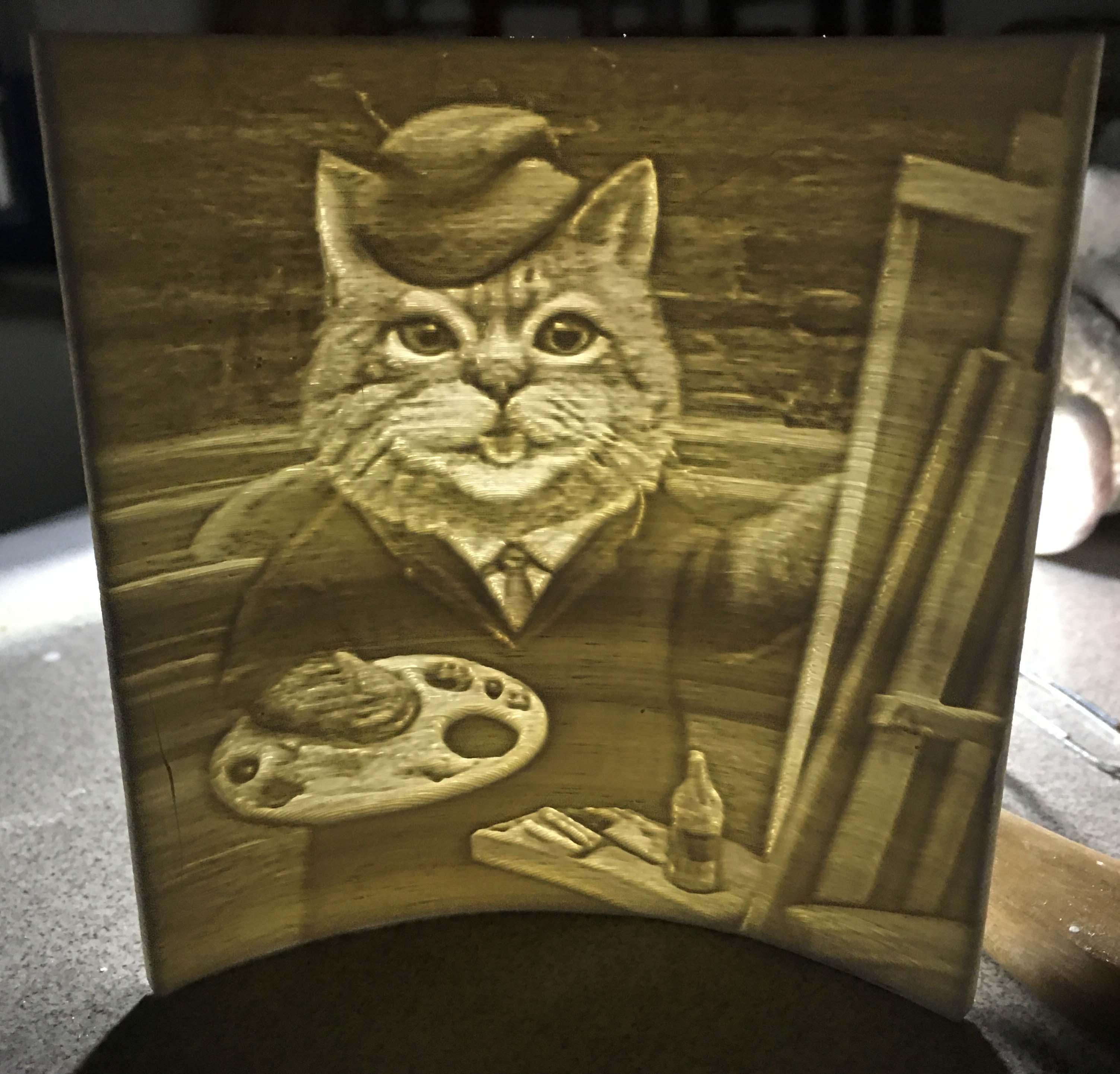 Lithophane of a Painting of a Cat Painter 3d model