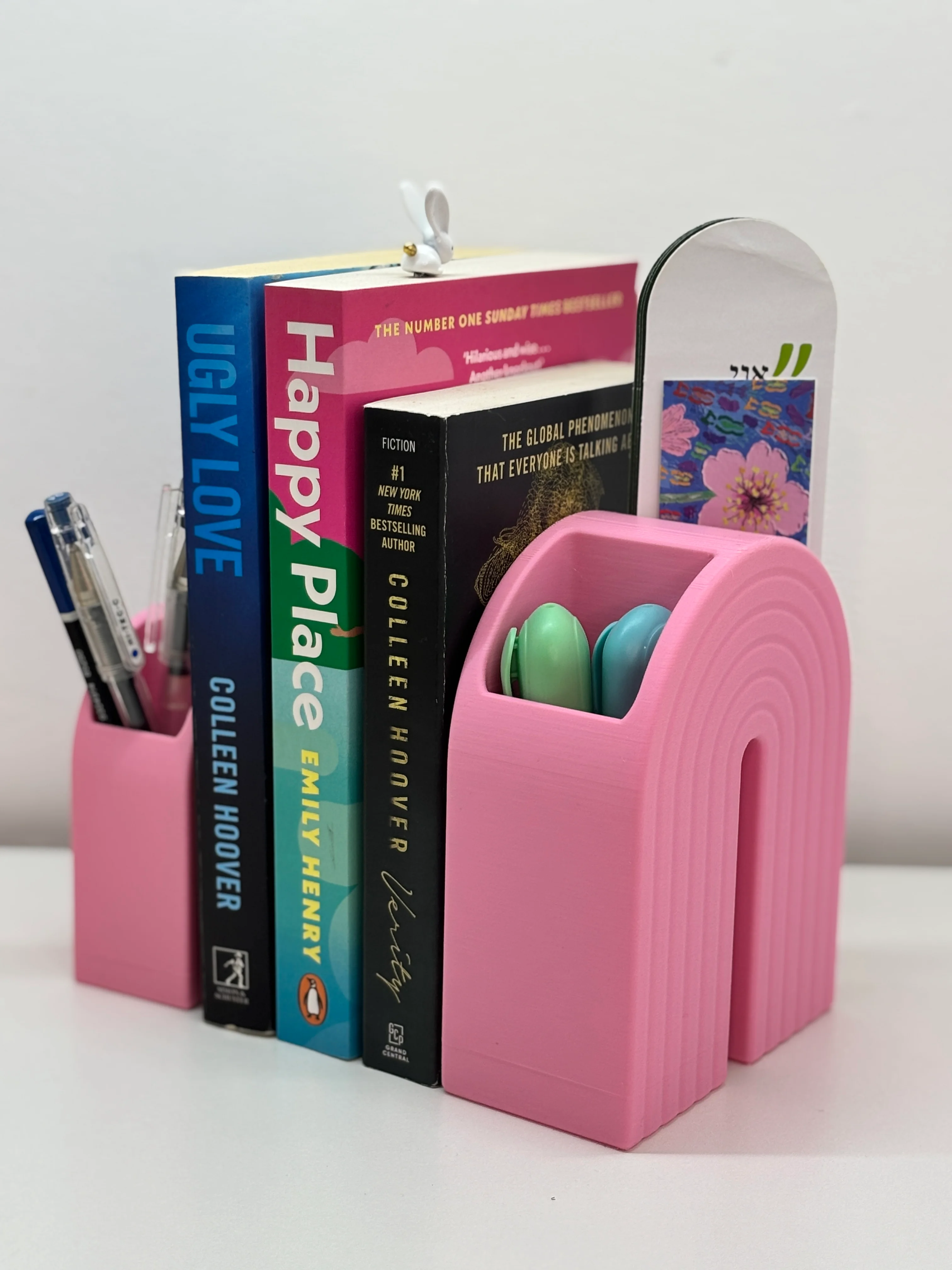 3D Printed Rainbow Bookend Organizer – Book Holder with Built-In Storage for Pens, Bookmarks & More 3d model