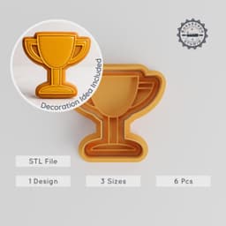 Trophy Cookie Cutter & Stamp Set, Award Cup Design, Fondant Decor, S/M/L Sizes, 6-Piece Victory Prize Tool PRODUCT_557 3d model