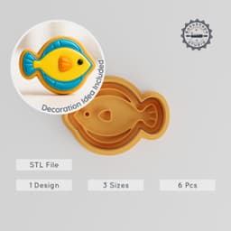 Flounder Shape Cutter & Stamp, 3 Sizes, Cookie & Fondant Design, Tropical Fish Sea Theme, Coastal Swimmer Decor Collection PRODUCT_1104 3d model