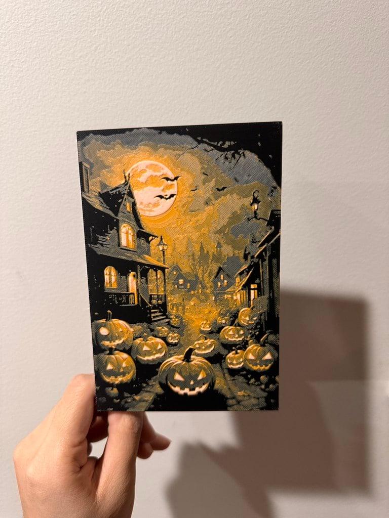 Creepy House with Pumpkins Halloween Card - Hueforge Print 3d model