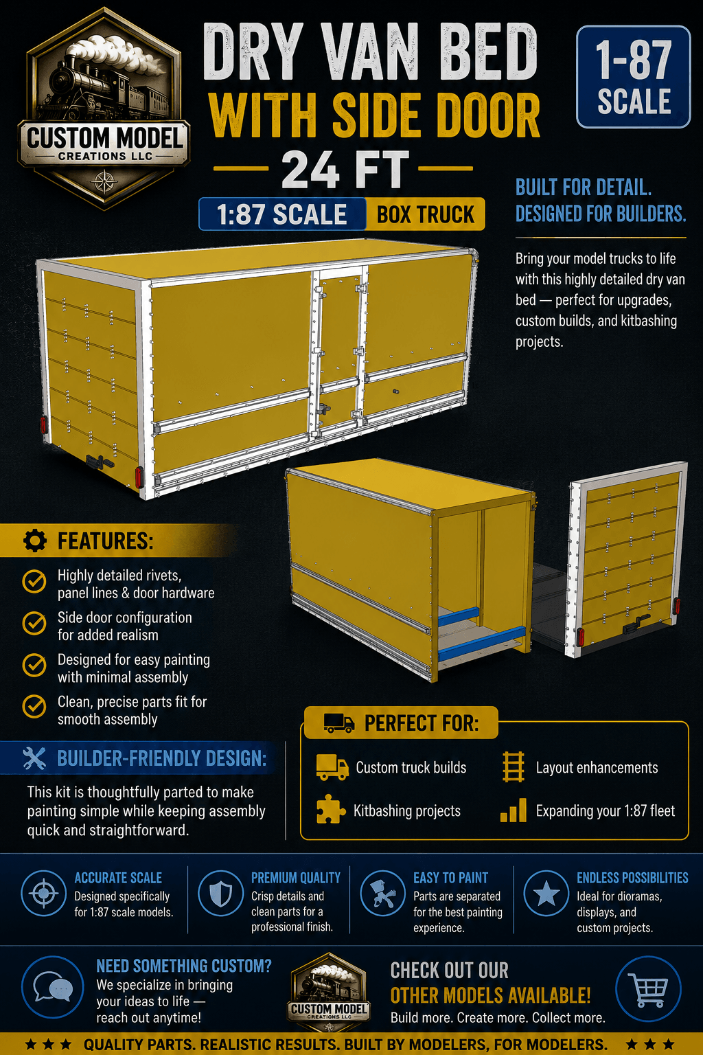 Dry Van Bed With Side Door – 24 Ft (1:87 Scale) - Box Truck 3d model