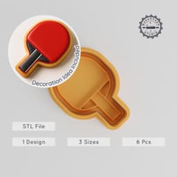Table Tennis Shape Cutter & Stamp, Cookie & Fondant Tool Set, 3 Sizes S/M/L, Sport Paddle Design PRODUCT_607 3d model