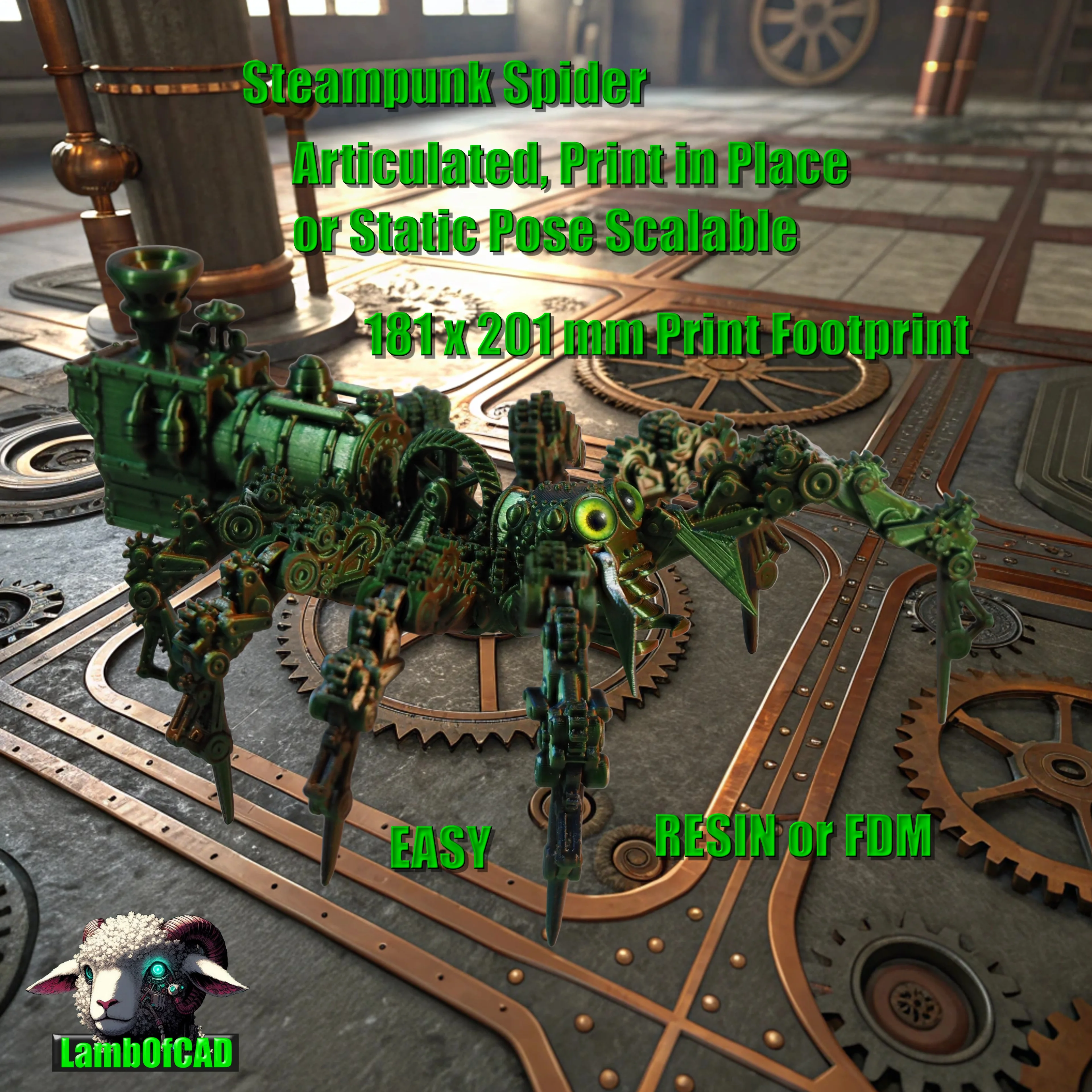 Articulated Steampunk Jumping Spider (also static .stl minature) 3d model