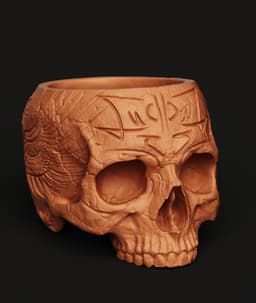 Ancient Skull Brush & Pen Holder | Gothic Desk Organizer | Anatomical Skull 3D Print 3d model