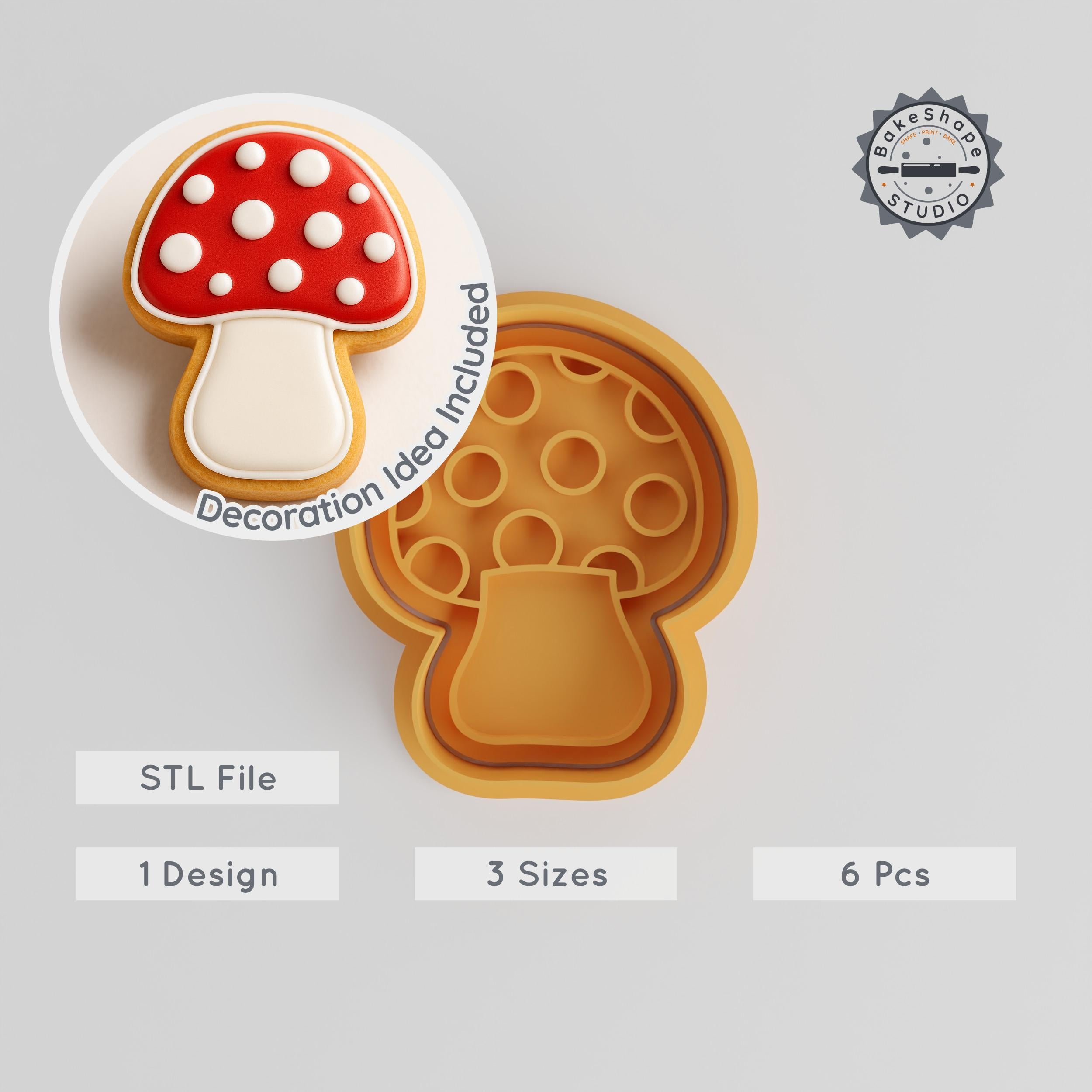 Mushroom Cookie Cutter & Stamp Set, Nature Fungi Baking Tools, 6-Piece Collection, S/M/L Sizes, Perfect for Fondant PRODUCT_999 3d model