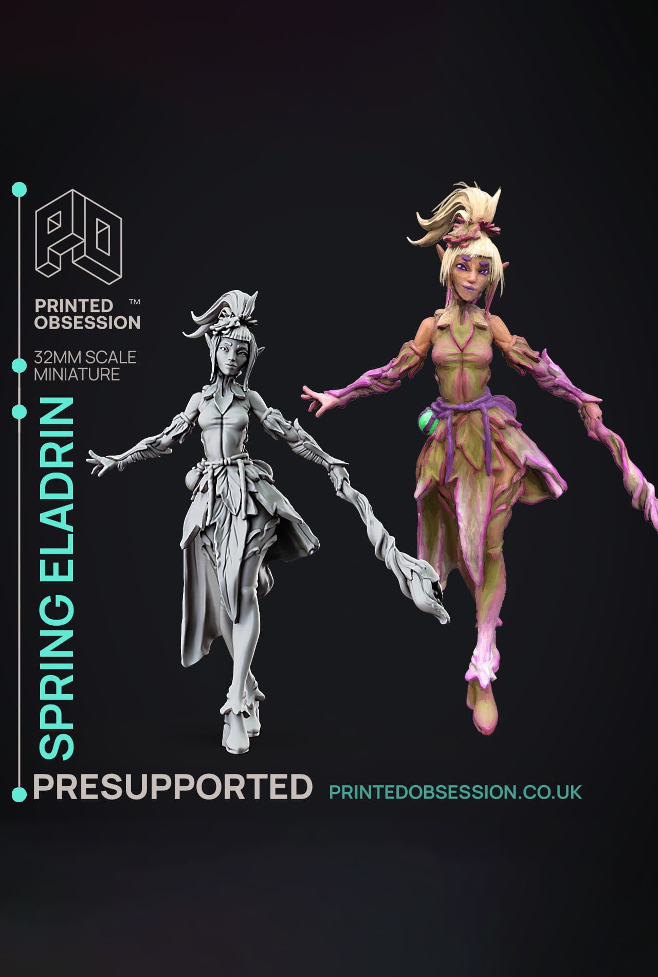 Spring Eladrin - Faywild Vs Shadowfell 2 - PRESUPPORTED - Illustrated and Stats - 32mm scale 3d model