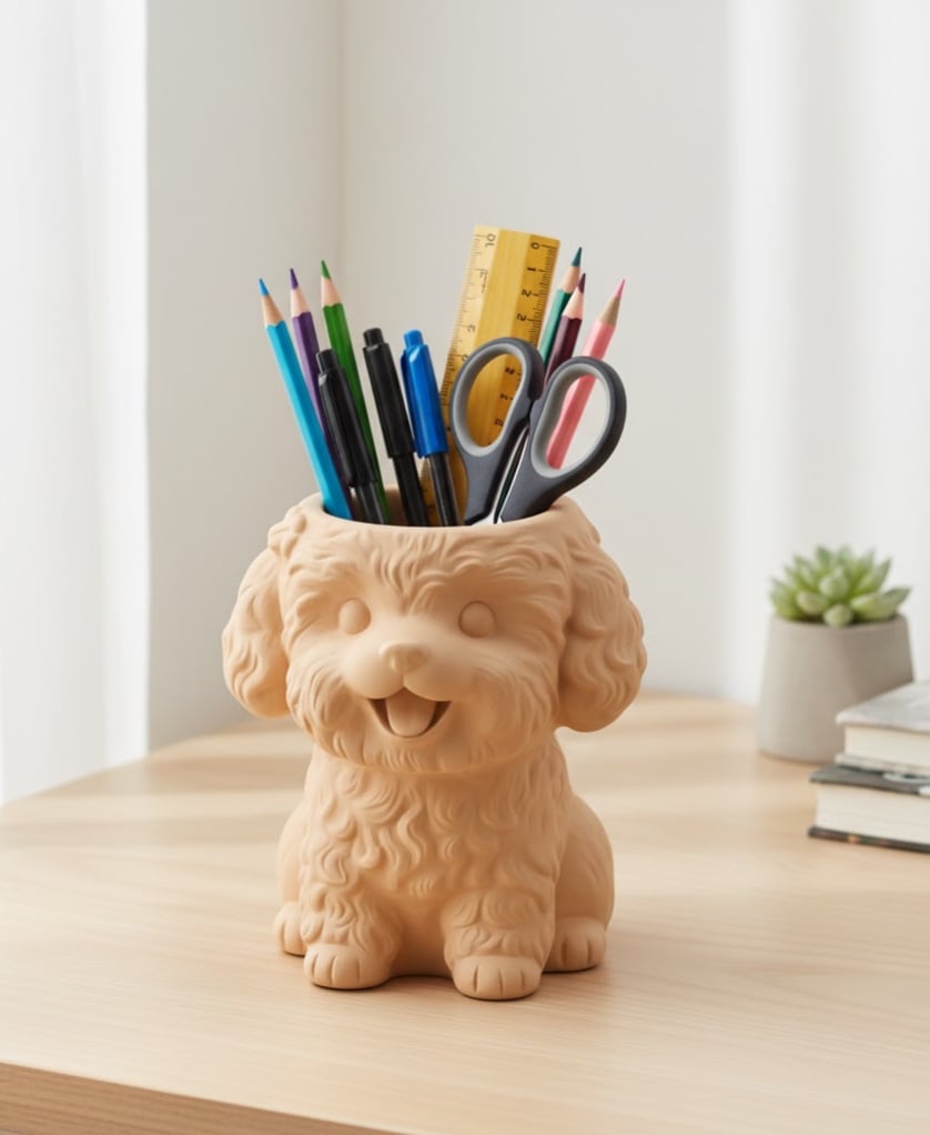 Adorable Poodle Dog Desk Organizer 3d model