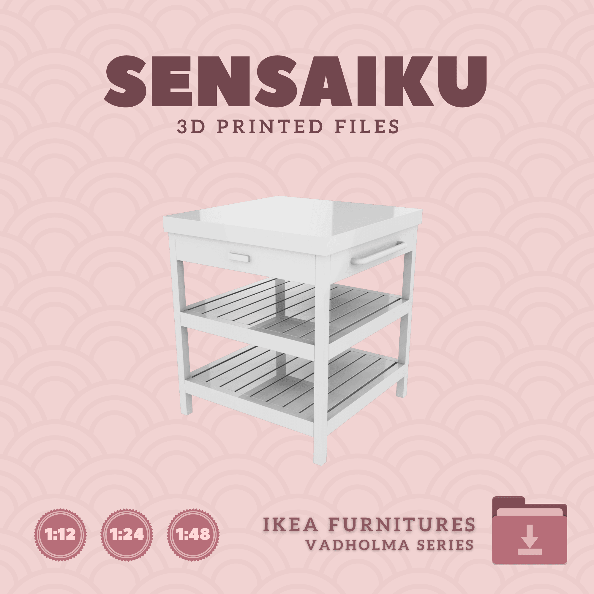 Miniature Replica 02. VADHOLMA Kitchen island for Miniature Dollhouse - IKEA - 3D Print Instant Down 3d model