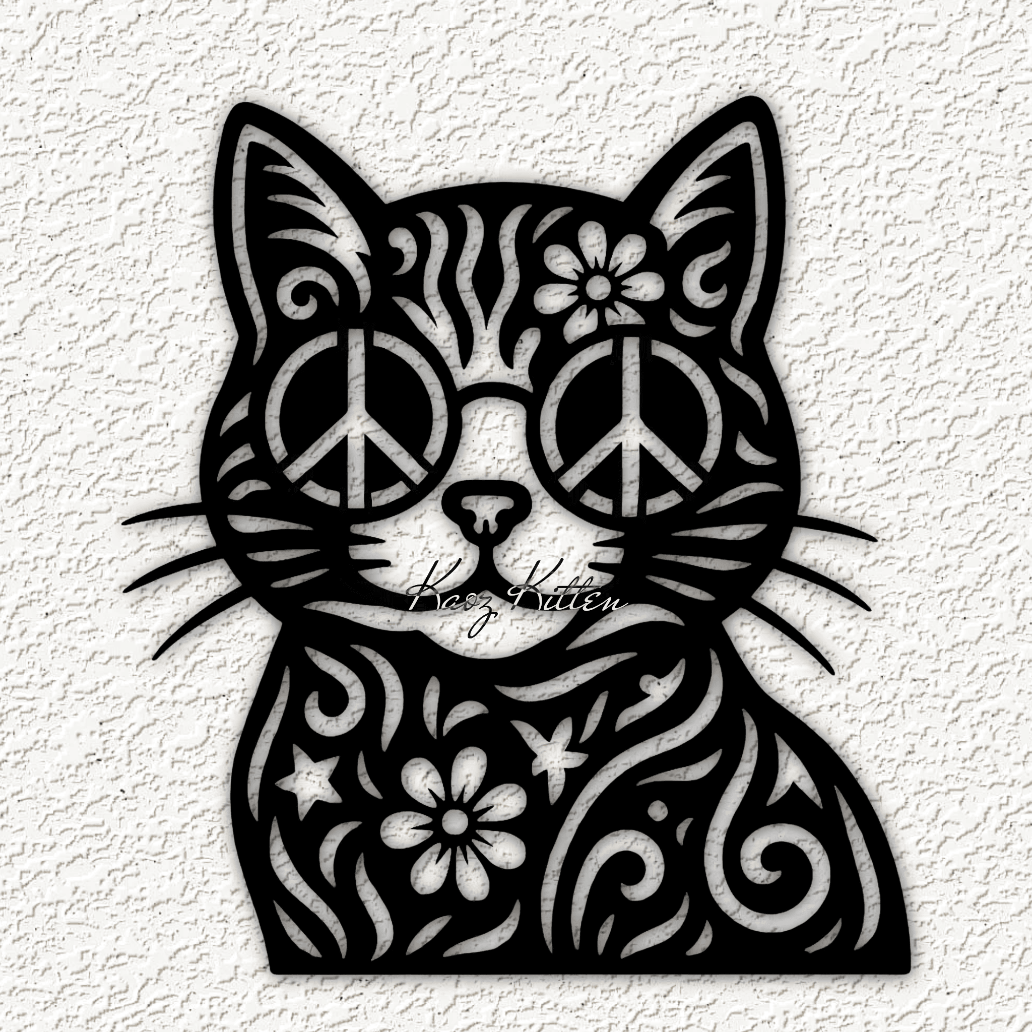 boho hippie cat wall art home decor 3d model