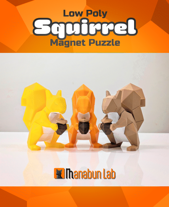 Low Poly Squirrel Magnet Puzzle (No supports, no AMS) 3d model