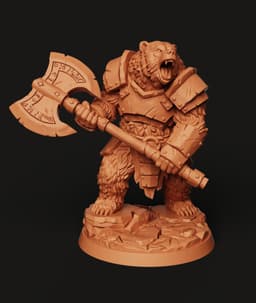 Armored Bear Warrior STL | Fantasy 3D Print | Runic Axe 3d model