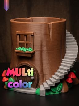 Tree Stump Cottage Planter 3MF | Fantasy Decor Multi-Color | FDM 3d model