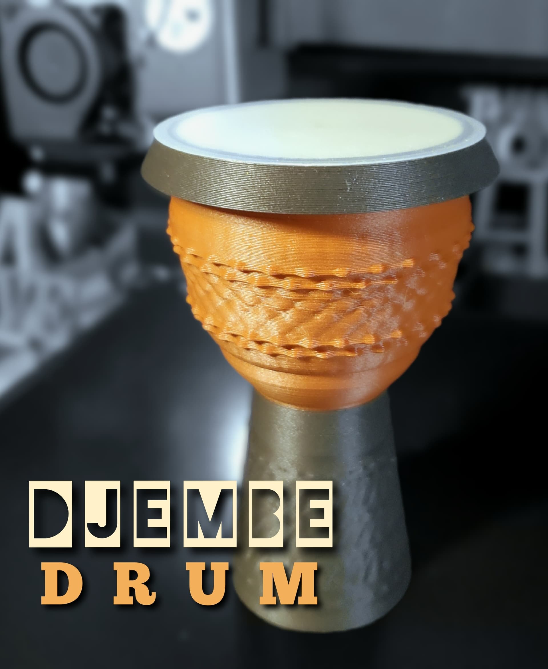 Mini Djembe Drum :: Print-In-Place Replica Musical Instrument - 4" Djembe drum using Bone PLA for the drumhead with red and dark wood PLAs for the body. - 3d model
