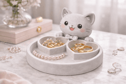 Cat Jewelry Tray with Heart Compartments STL 3d model