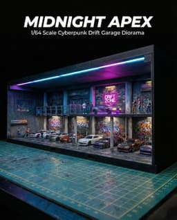1/64 JDM Underground Garage Diorama "Midnight Apex" (STL + Printable Wall Textures) 3d model