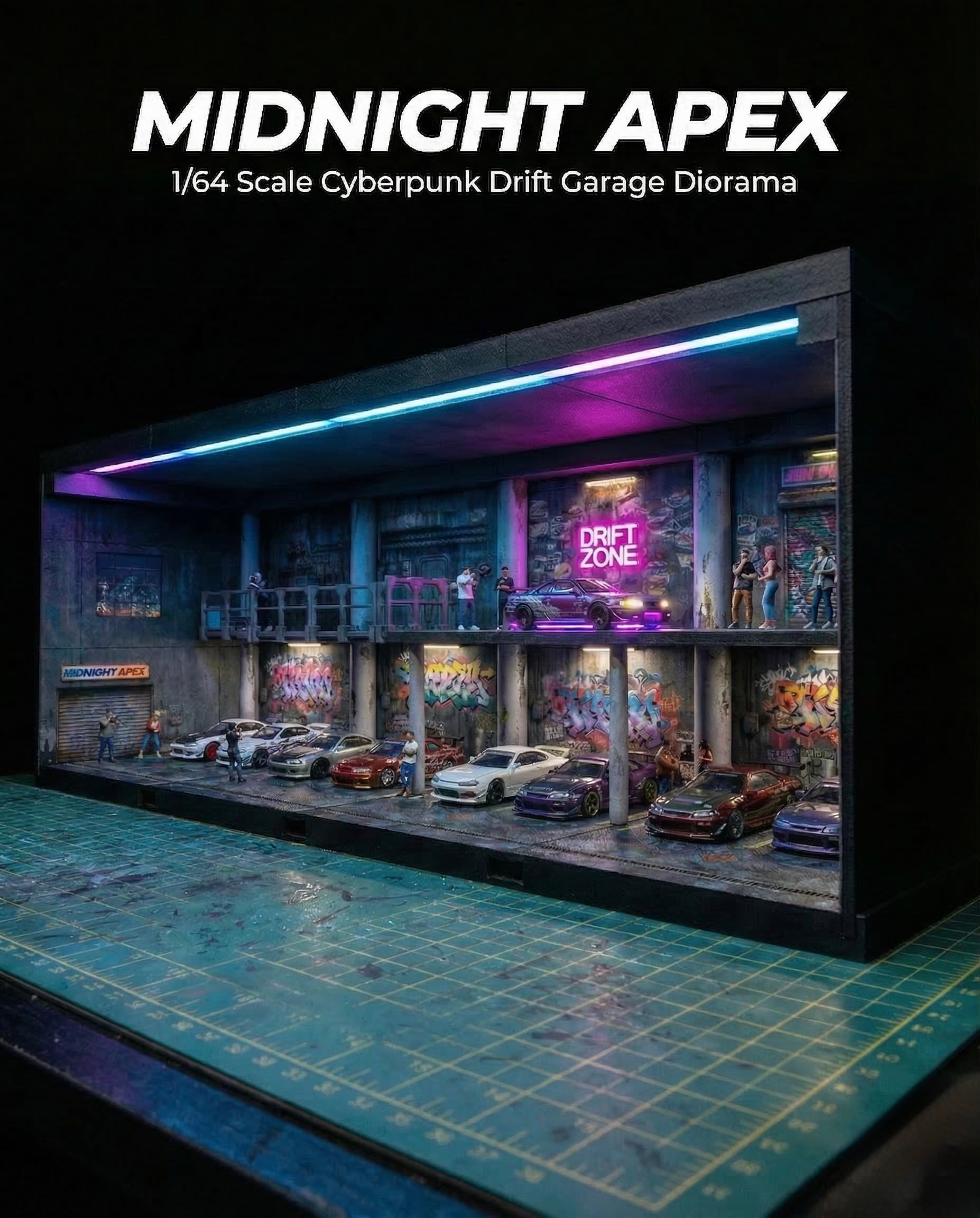 1/64 JDM Underground Garage Diorama "Midnight Apex" (STL + Printable Wall Textures) 3d model